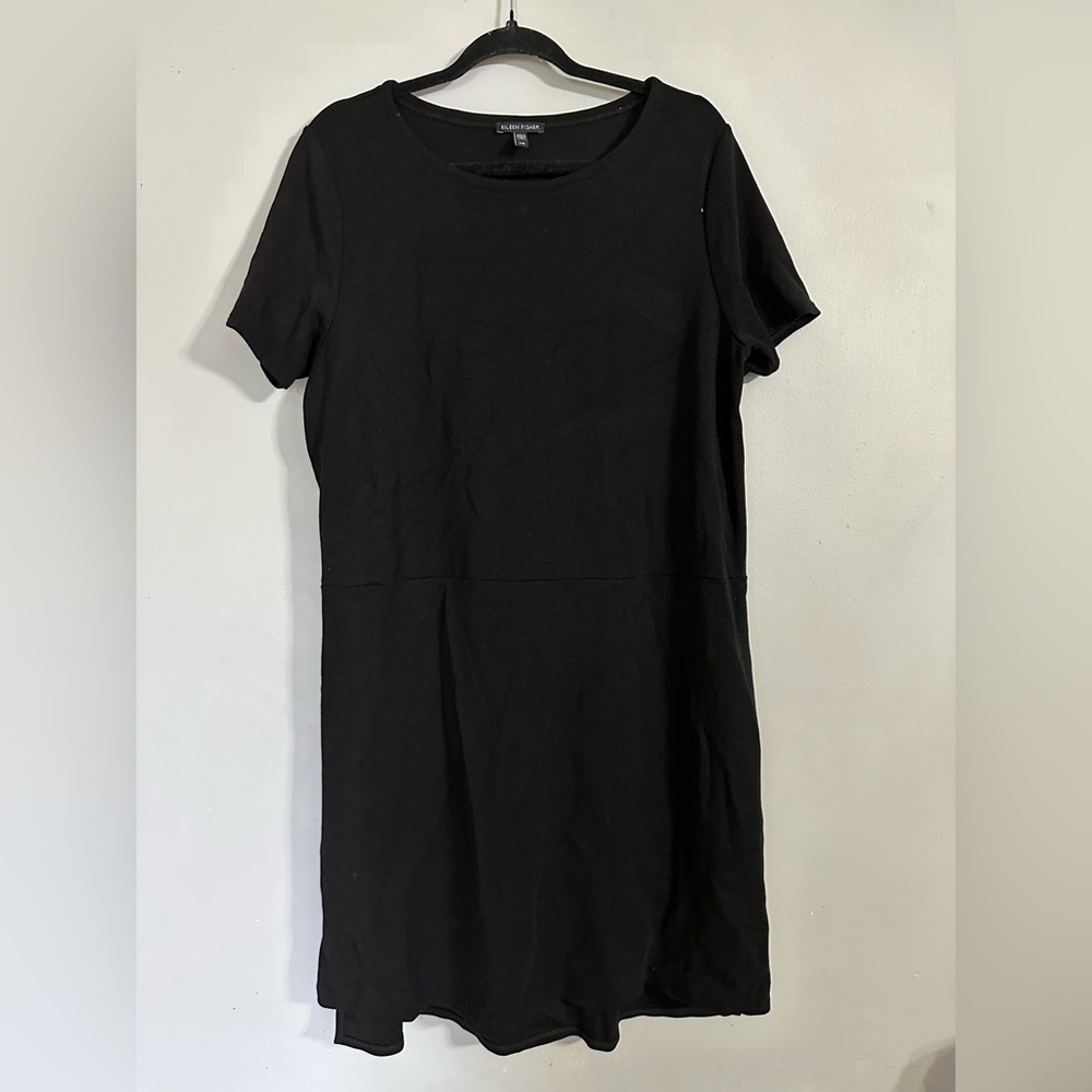 Eileen Fisher Womens Short Sleeve Black Tinsel Blend Dress Size Large